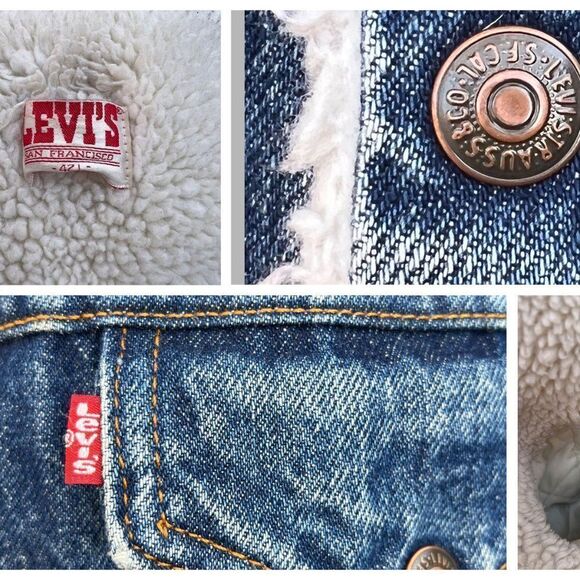 Levis San Francisco1970's Denim Blue Jean Sherpa Jacket Made in the USA Size 42 - Picture 2 of 9